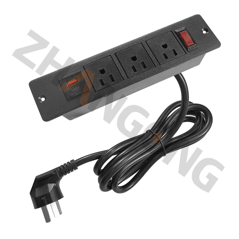 方形暗装3位美标配翘板过载开关带1USB+1快充Ty