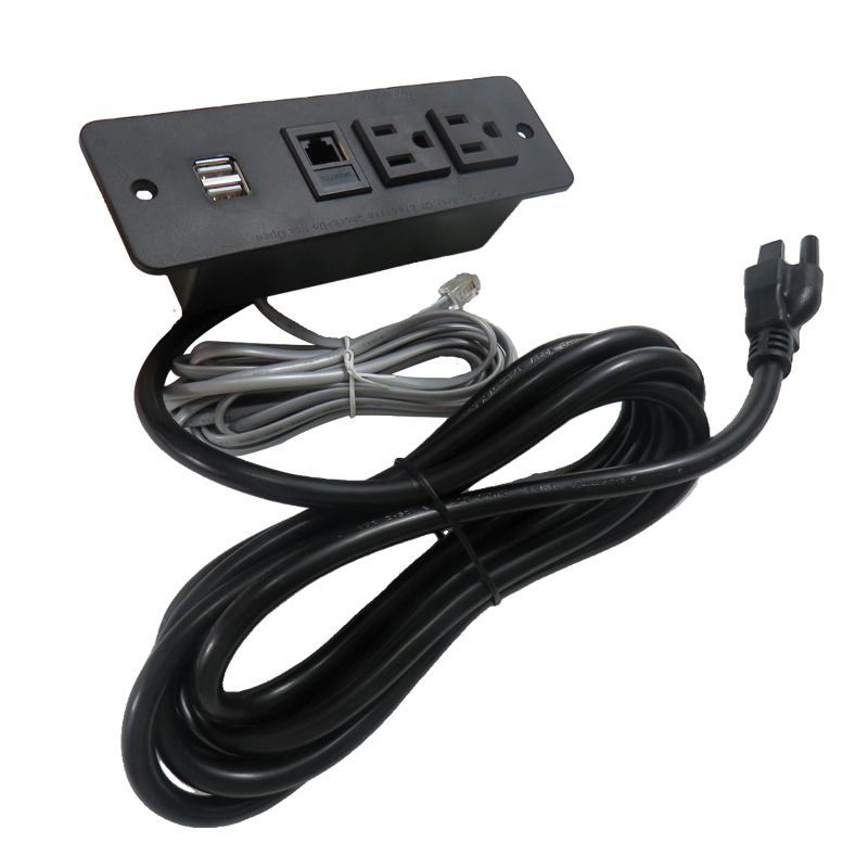 方形暗装2美标插座+网口+USB 黑色