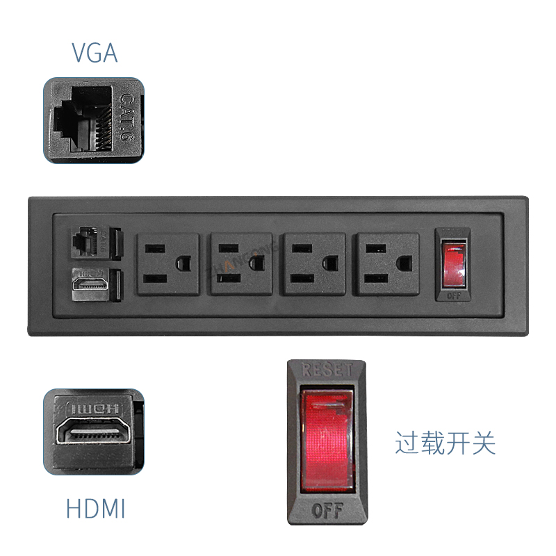 明装4位美标+过载开关+HDMI+VGA