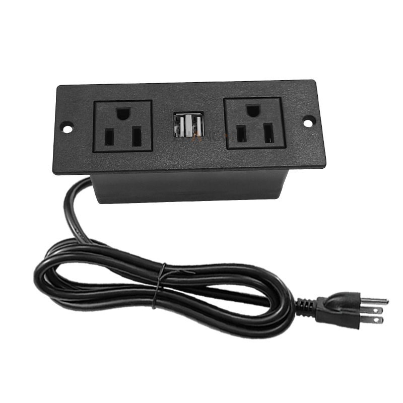 暗装两位美标平面 双USB居中 黑色