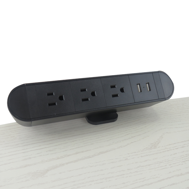 方圆款桌夹3位美标+双USB电源接口