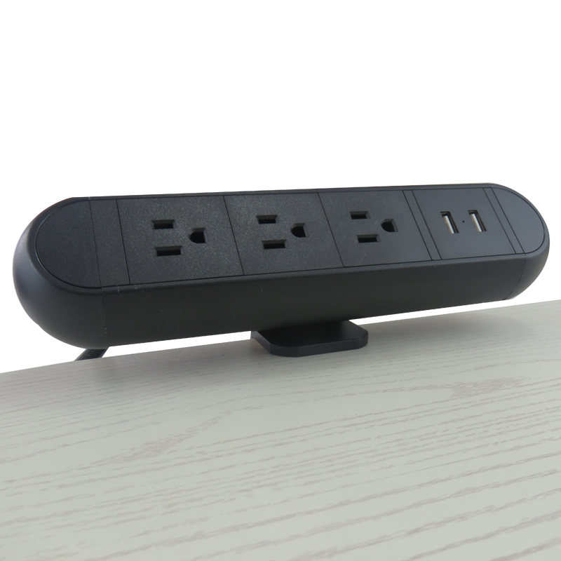 圆款桌夹3位美标+双USB电源接口