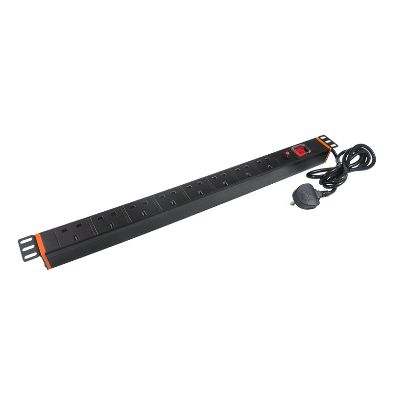 1U机柜PDU排插8位英规插座带双断开关带过载保护 黑色